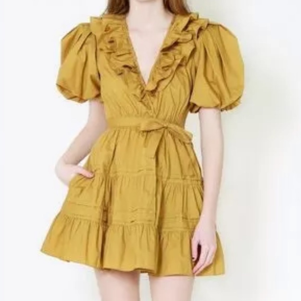 Ulla Johnson Maud Mustard Puff Sleeve Dress 8
